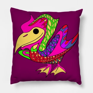 bird pelican illustration in boho aztec mandala ecopop Pillow