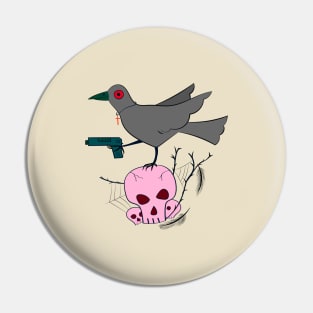 crow & gun on skull Pin