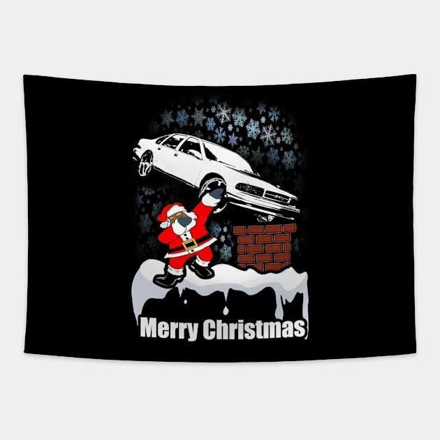 Dabbing Santa Clause Merry Impala Snowing Christmas Tapestry by Black Ice Design