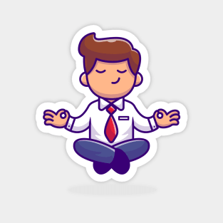 Employee Doing Yoga Meditation Cartoon Magnet