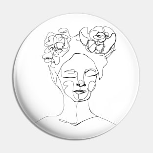 Minimalist Woman with Peony - Abstract Line Art Portrait with Flowers Pin