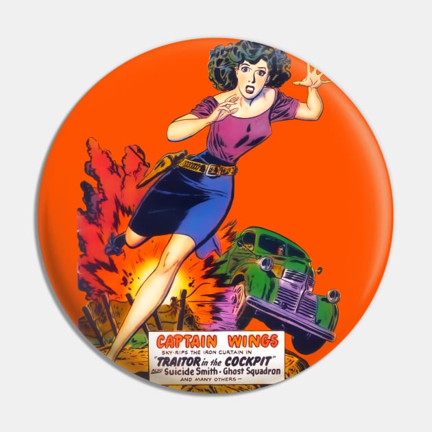 Beautiful Woman Running Captain Wings Traitor Vintage Car Exhibition Adventure Comic Pin by REVISTANGO