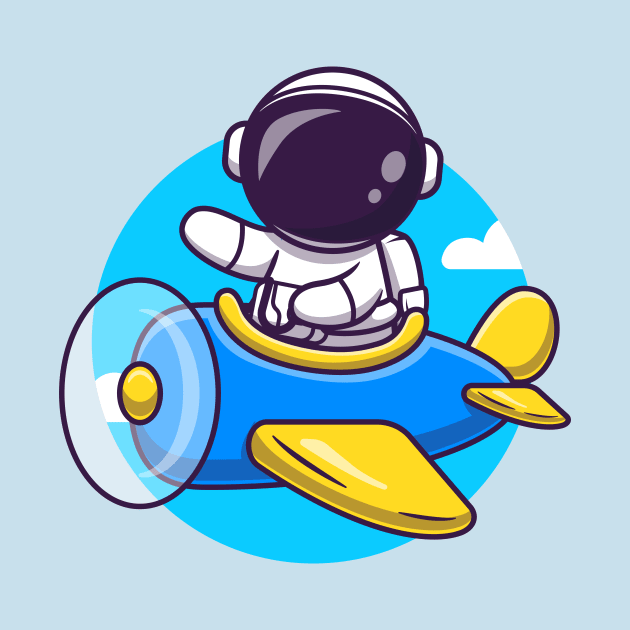 Cute Astronaut Flight With Plane Cartoon by Catalyst Labs