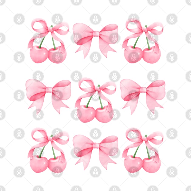 Coquette Pink Bows and Cherries by Mind Your Tee