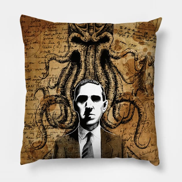 HP Lovecraft Manuscript Style Pillow by Groom Lake Studios