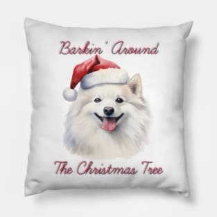 Christmas Japanese Spitz Dog in Santa Hat Pillow