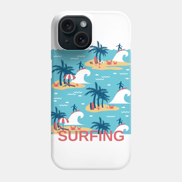 Enjoy Blue Surfing Cartoon Illustration Phone Case by FlinArt