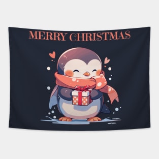 Lovely penguin with a present for Christmas Tapestry