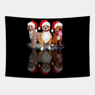 Shadow Pitbull Dog Christmas Sweatershirt Cute Pitbull Santar Hat Gift T-Shirt Tapestry