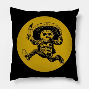 Halloween, Posada Calavera with Machete Black and Gold Pillow