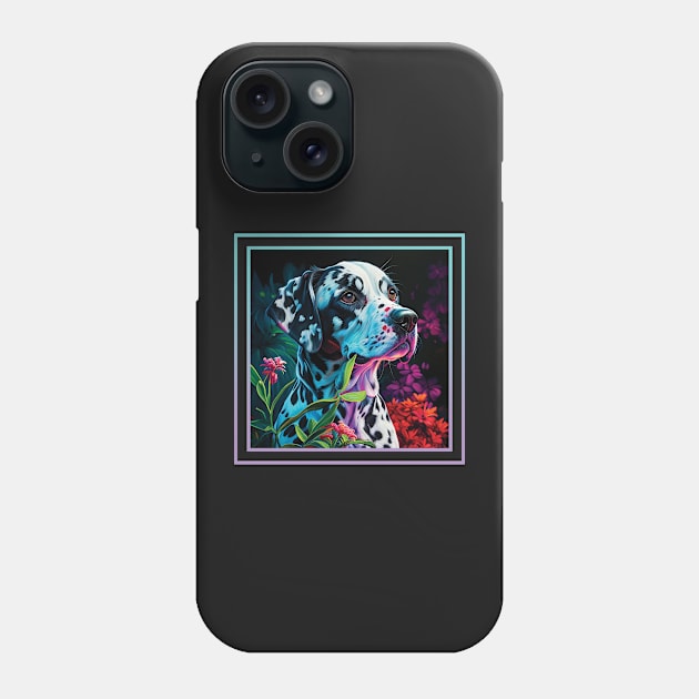 Friendly Dalmatian Dog Floral Vibrant Tropical Digital Oil Painting Pet Portrait Phone Case by ArtHouseFlunky