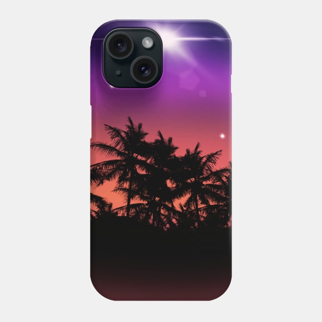 Midnight Purple Sky with Glowing Stars and Palm Trees Landscape Phone Case by AussieMumaArt