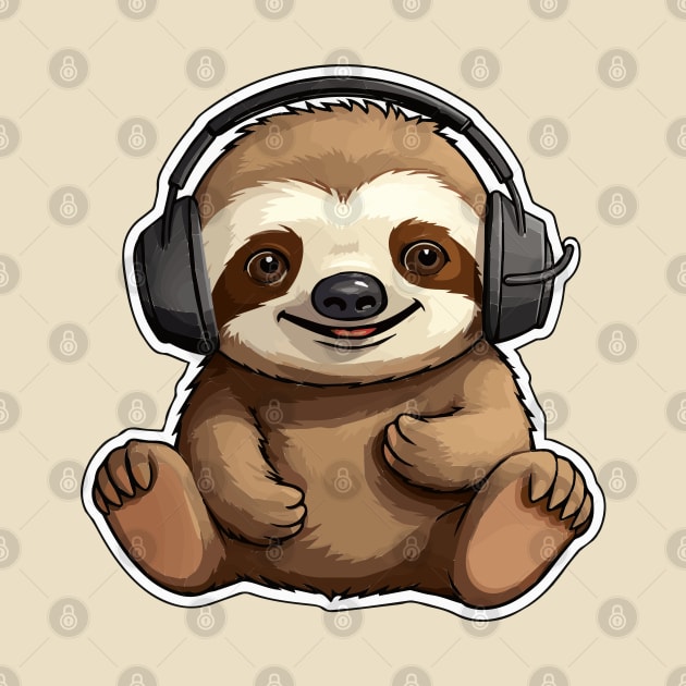 Cute Sloth Wearing Headphones by VelvetRoom