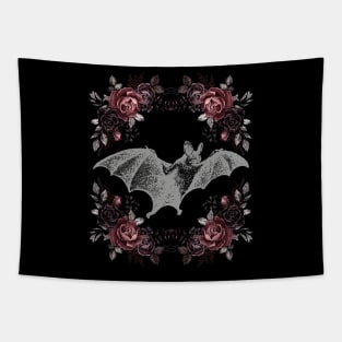 Romantic Gothic Floral Botanical Bat - Gray Tapestry