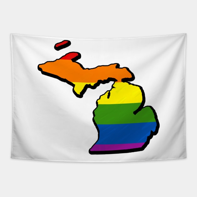 Rainbow Michigan Outline Tapestry by Mookle