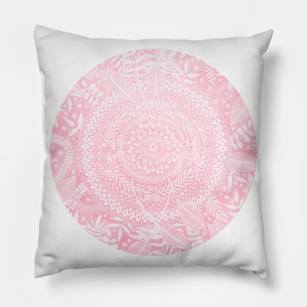 A pattern of painted tropical leaves - monstera, rubber plant, plumeria & elephant ear leaves in vivid inverted colors - magenta, purple, mint & black. Pillow by micklyn