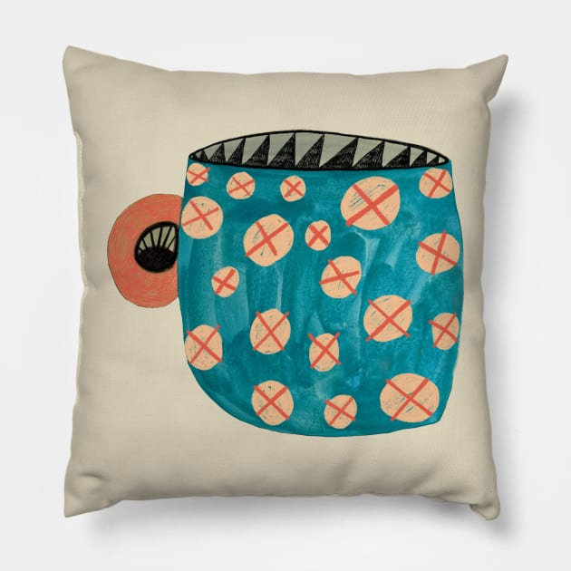 Coffee Mug Love Polka Dot Pillow by SpringBird