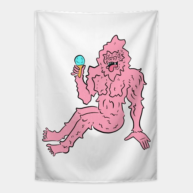 Pretty Pink Snow yeti Tapestry by Sasha Banana 