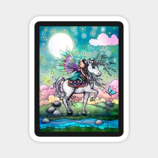 Whimsical Fairy with Unicorn Cute Art by Molly Harrison Magnet