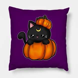 moon kitty pumpkin Pillow