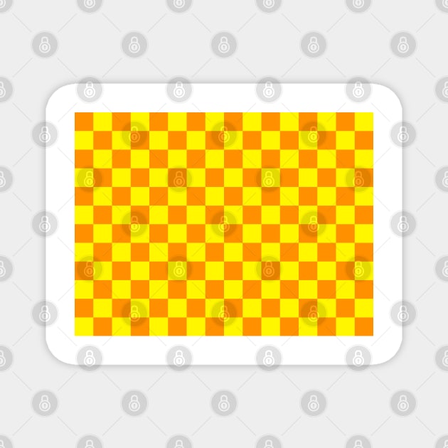 Yellow and Orange Checkered Square Pattern Magnet by DesignWood Atelier