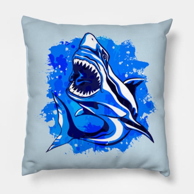 Blues Shark In Deep Blue Sea Pillow by Harvest4Devil Design