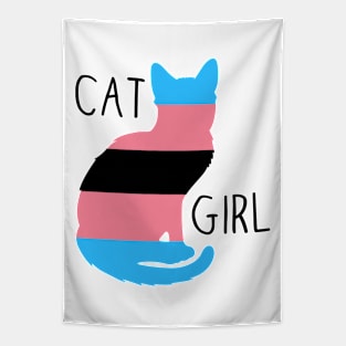 Cat Girl - Black Text Tapestry