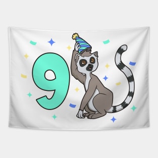 I am 9 with lemur - kids birthday 9 years old Tapestry