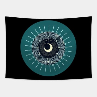 Halloween Cresent Moon, Celestial Symbols, Portents, Omens, Signs, and Fortunes - Teal and Black Variation Tapestry