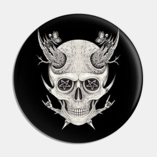 Surrealist art demon and nature skull head design. Pin