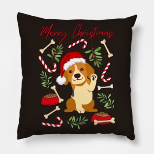 Merry Christmas cute dog Seasons Greetings Tis The Season To Be Jolly Cutest puppy Pillow