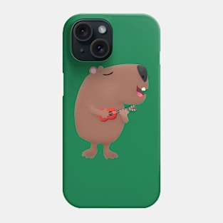 Cute singing capybara ukulele cartoon illustration Phone Case