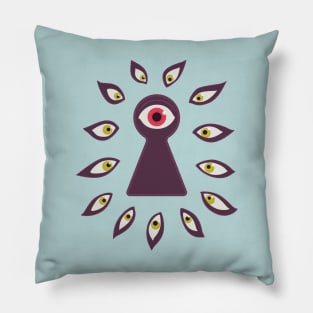 Paranoid Eye Through Keyhole And Staring Eyes Pillow