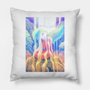 Fairy mermaid crying in a waterfall Pillow