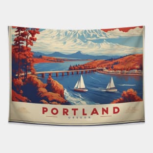 Portland Oregon United States of America Tourism Vintage Poster Tapestry