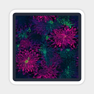 bioluminescent fluorescent flower pattern on dark background Magnet