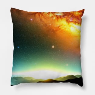 Ai Generated Art Scenery - Mountain Range Starry Night Pillow