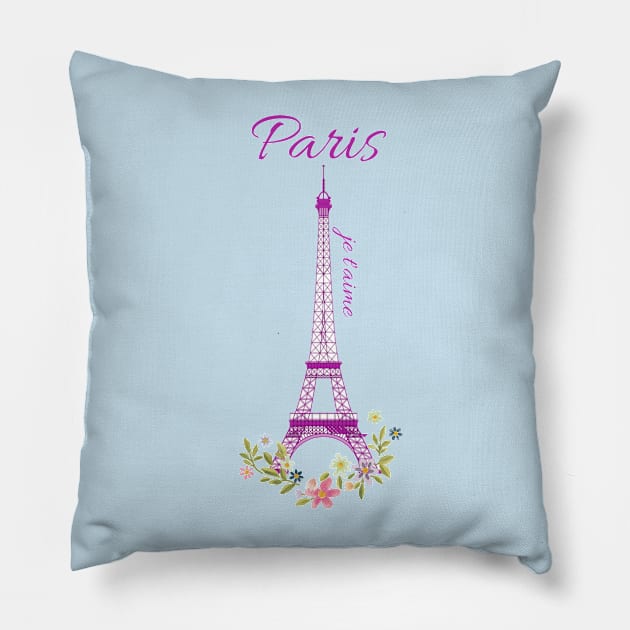 Paris je t'aime Eiffel Tower - French Pillow by LukjanovArt