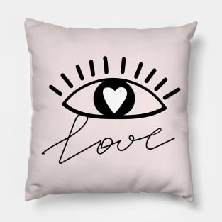 Pattern of eyes in love with heart and lettering. Valentine's day and love design. Pillow