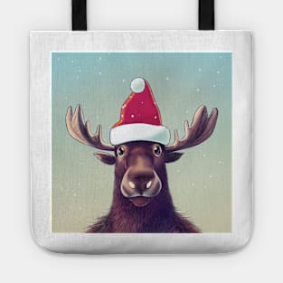 Cute moose - Christmas Moose in the snow with a santa hat Tote