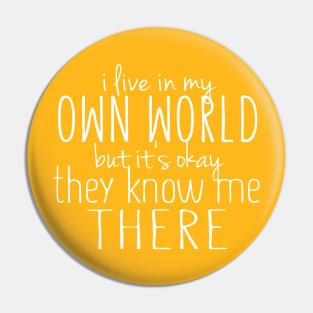 I Live In My Own World Pin