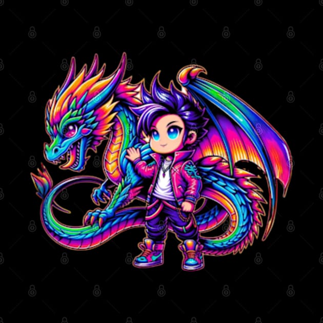 Chibi Boy Drago 80s Airbrush Neon Retro Anime Kawaii by Lavender Celeste