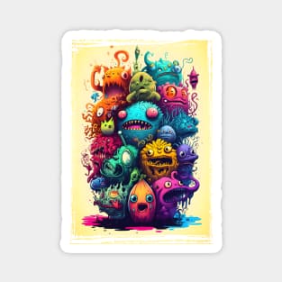 Colorful and Funny Monsters in Neon Watercolor Doodle Art Style Magnet