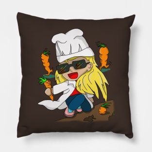 Cartoon Carrot Collecting Chef Pillow