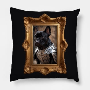 Framed Armored Black French Bulldog Pillow