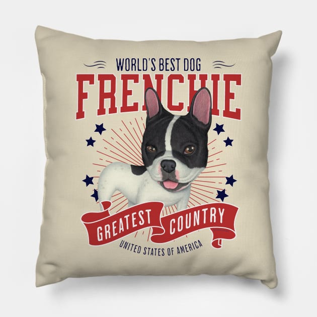 Black & White French Bulldog USA Pillow by Danny Gordon Art