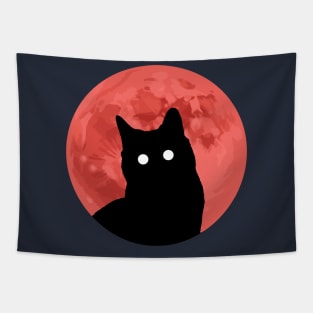 Cat And Red Moon Tapestry