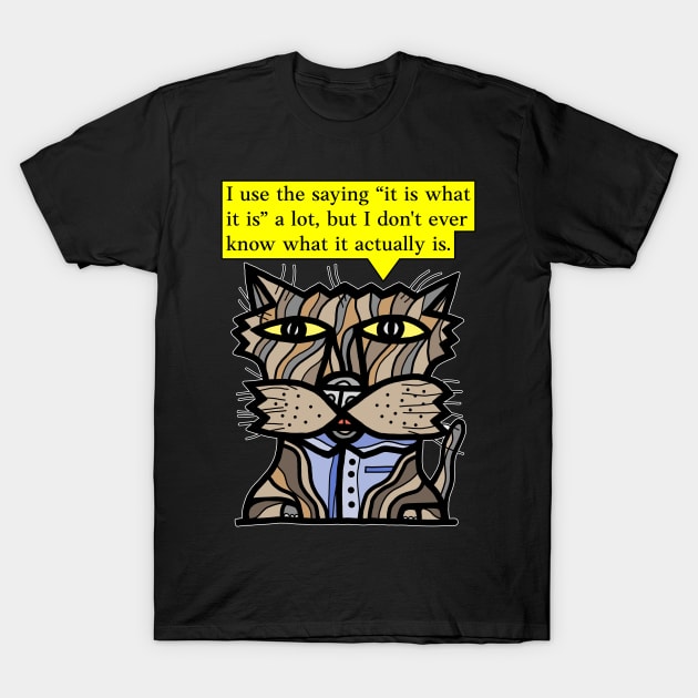 "I use the saying "it is what it is" a lot, but I don't ever know what it actually is." T-Shirt by The BuddaKats