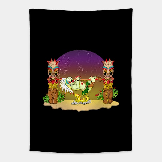 Funny Native American Campfire Chief Tapestry by Trendy Black Sheep