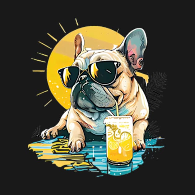 French Bulldog Clipart with Sunglasses Drinking Lemonade, Summer Vibes by MichaelStores